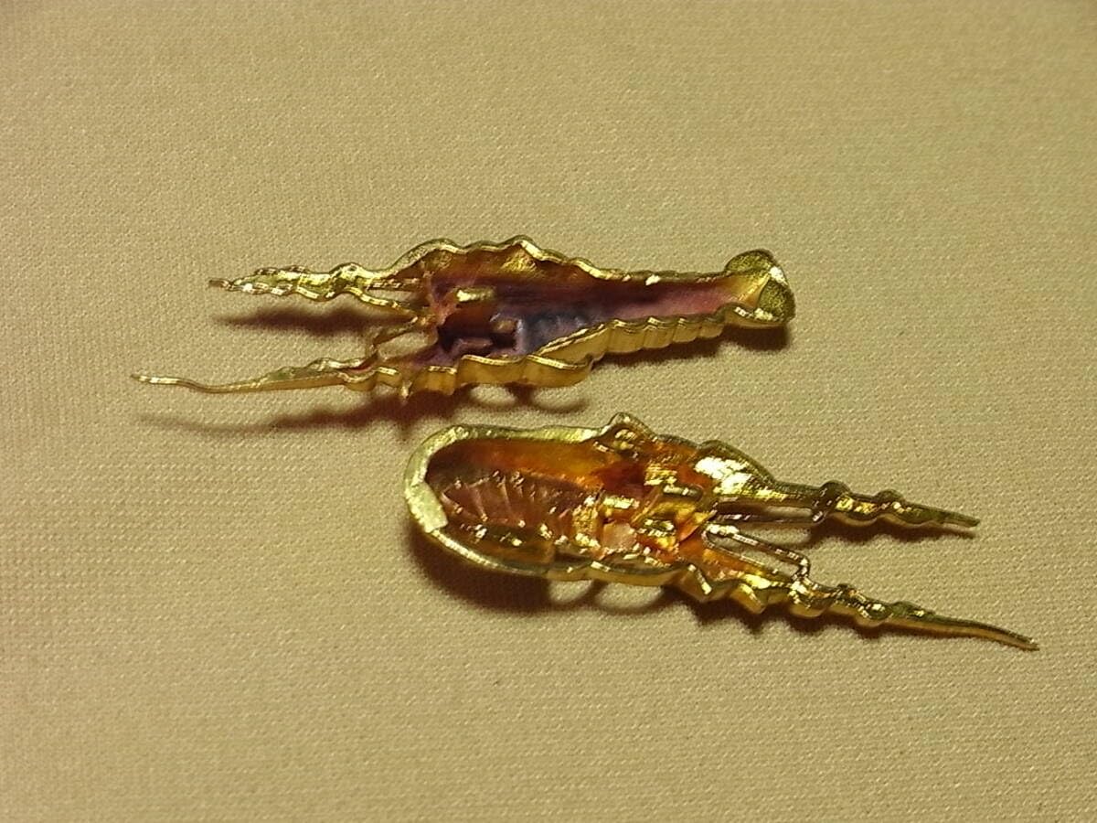 時代物 在銘 金工金具 手長海老 海老 アンティーク 前金具 目貫 時代物 在銘 金工金具 手長海老 海老 アンティーク 前金具 目貫